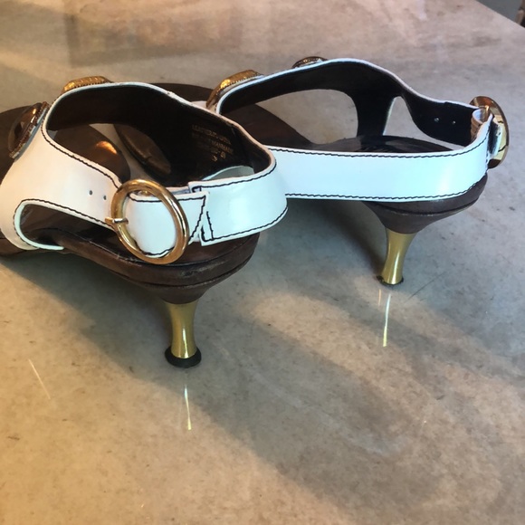 Colin Stuart heeled thong sandals. Gold heel, stone detail. Size 6.5 EUC - Picture 3 of 9